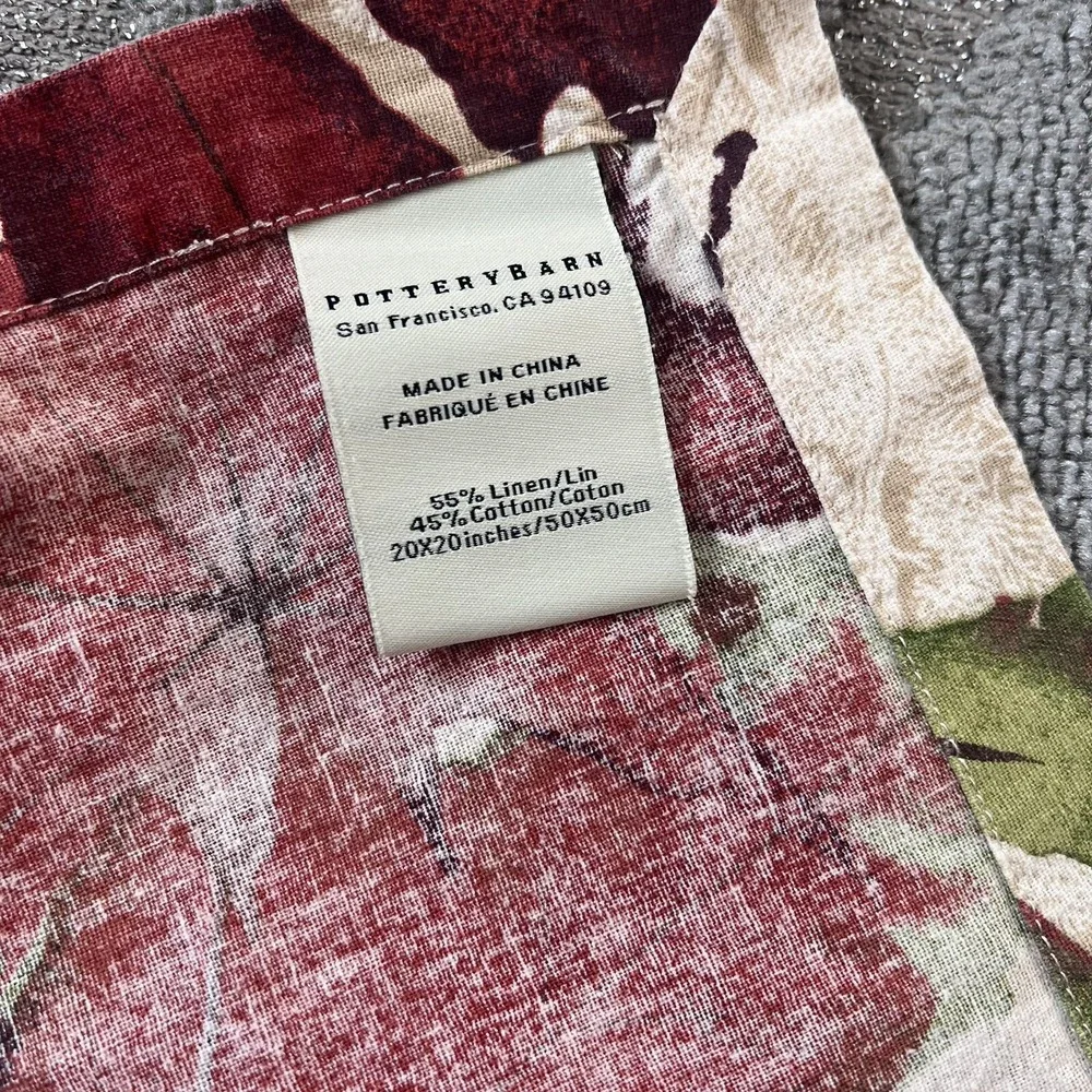 Pottery‎ Barn Linen Blend Napkins Set Of 2 Floral Fall Leaves Preloved